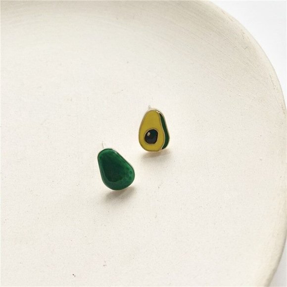 Green Avocado Fruit Vegetable Stud Earrings Mismatch Mini Novelty Fashion Gift - Picture 8 of 8